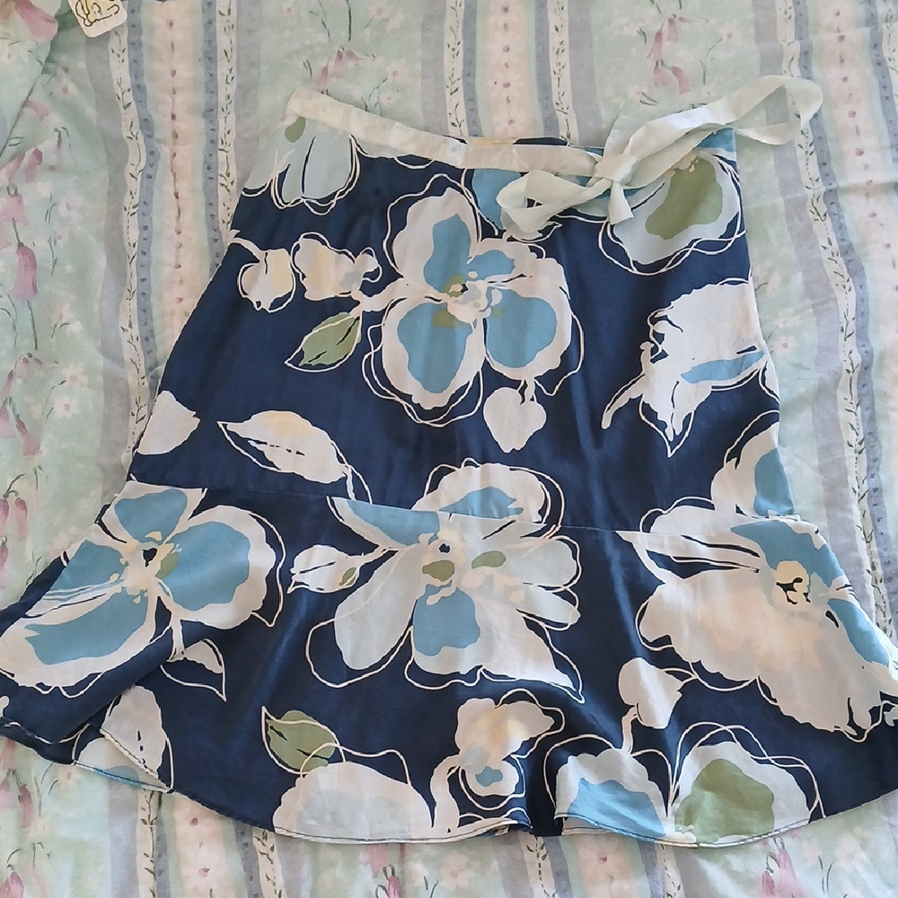 Silk Floral Blue and White Skirt